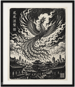 版画作品《凤凰涅槃》